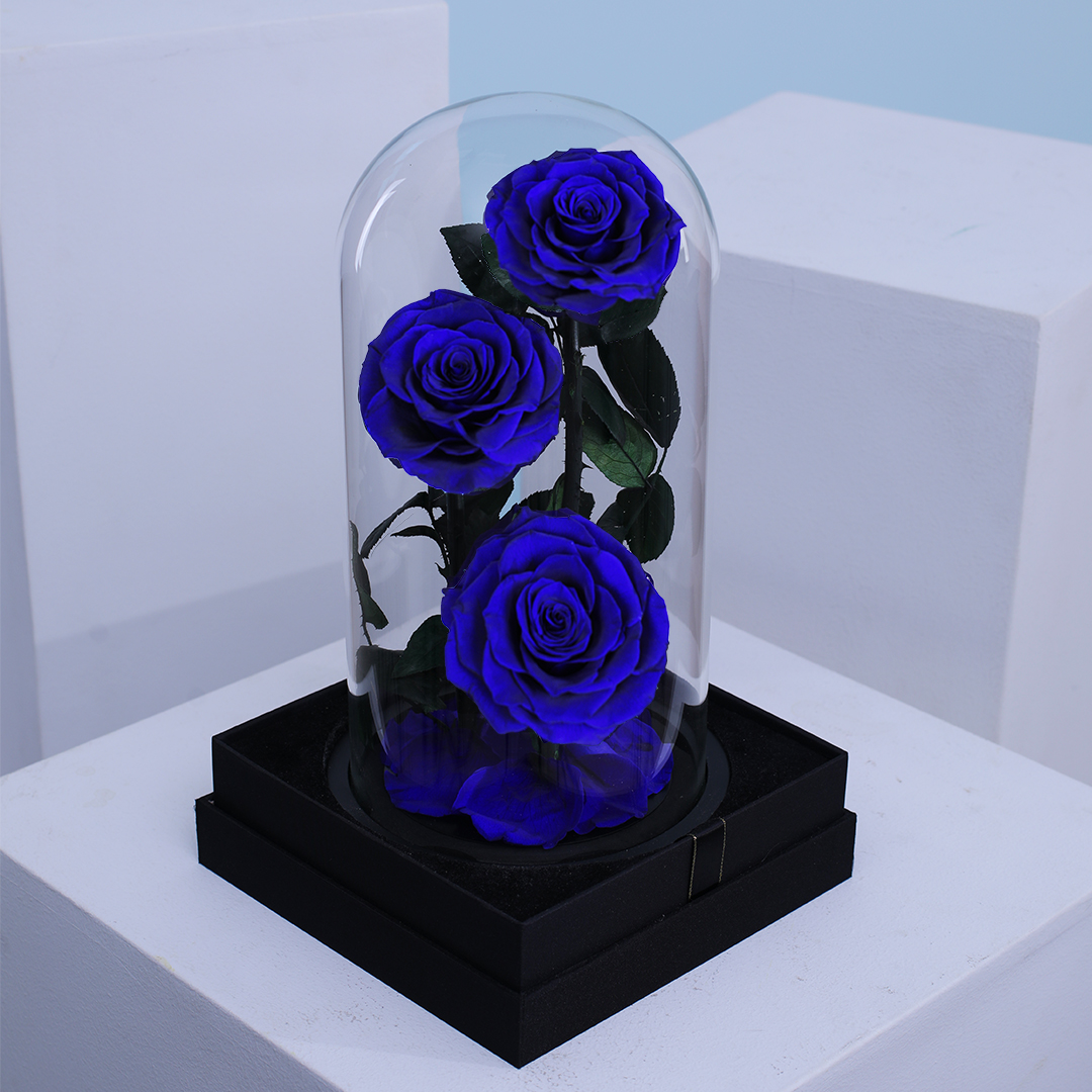 almaflor Eternal Blue Rose, Glass Cube with Eternal Blue Rose